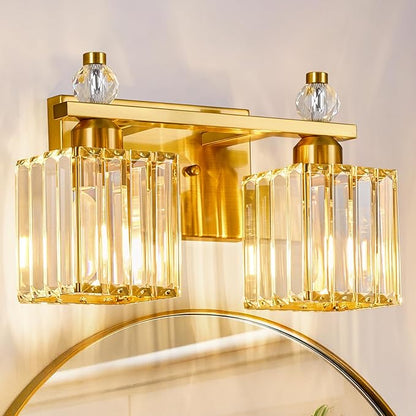 FDPBY Gold Bathroom Vanity Lights Crystal Vanity Light Bathroom Lighting Fixtures 2 Light Modern Vanity Lighting Fixtures