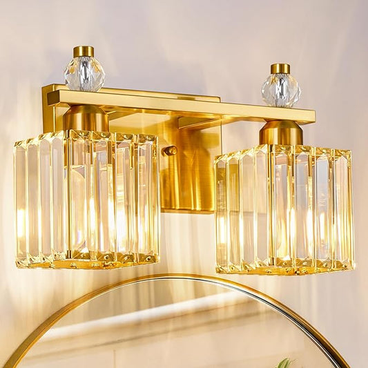 FDPBY Gold Bathroom Vanity Lights Crystal Vanity Light Bathroom Lighting Fixtures 2 Light Modern Vanity Lighting Fixtures