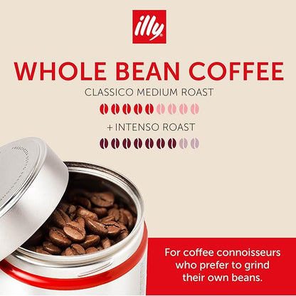 illy Whole Bean Coffee, Classico Medium & Intenso Dark Roasts, 100% Arabica, Premium Italian Coffee, Ideal for Espresso, Drip, Moka and French Press Brewing, 8.8oz, 6 Variety Pack