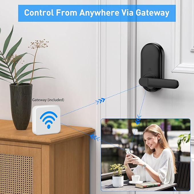 Smart keypad Door Lock with Handle，Fingerprint Keyless Entry Digital Lock with Built-in doorbell for Front Door,Bedroom,biometric Door knob,with Gateway Remote APP Control
