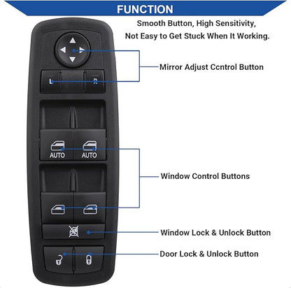 Obaee Driver Side Window Switch Power Control Button Compatible with 2010-2011 Chrysler Town & Country, Dodge Grand Caravan, Replacement OEM 04602535AH 04602535AI, Double Auto Green Light
