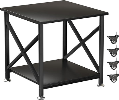 TQQDCI Printer Stand, 23.6 x 23.6 Inches Large Printer Stand with Storage Shelf, 2 Tier Printer Table for Home Office, Rolling Printer Cart with Industrial Wheels, Mini Fridge Stand Table, Black