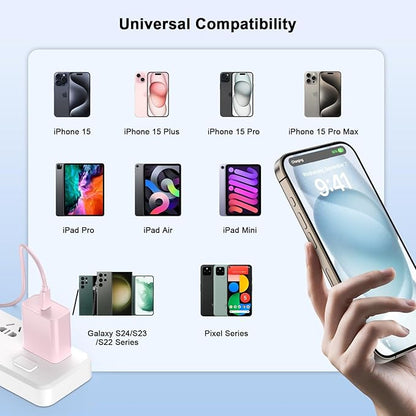 Matsusho iPhone 16 15 Charger Fast Charging 10 FT, 2 Pack 20W USB C Wall Charger with 10FT Type C Charger Fast Charging Cable for iPhone 16/16 Plus/16 Pro/16 Pro Max/15/15 Pro/15 Pro Max/15 Plus, Pink