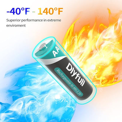 Dlyfull Rechargeable AA Batteries with Charger, 12PCS 2800mAh High Capacity Low Self Discharge Ni-MH Double A Batteries with Battery Charger -USB&Type C Dual Input High-Speed Charging Ports