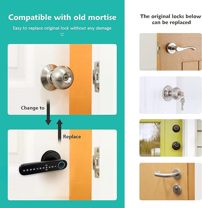 CATCHFACE Smart Fingerprint Lock - WiFi Enabled, Biometric Door Lock with Free App, Share Ekey and IC Card (Matte Black)