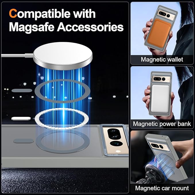 Magnetic for Google Pixel 7 Pro Case, [Military Grade Drop Protection] [Compatible with MagSafe] Shockproof Slim Translucent Matte Anti-Slip for Women Girls Men Case, Gray