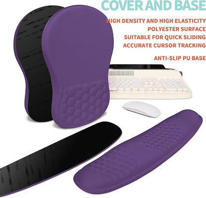 KUOSGM 2-in-1 Ergonomic Set, Wave Rise Keyboard Wrist Rest and Massage Bulge Slope Mouse Pad Wrist Support, Cushion Memory Foam Integrated to Relieve Wrist Pain, Dark Purple