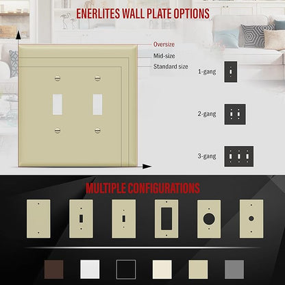 ENERLITES Double Toggle Switch Cover, Two Gang Light Switch Wall Plate, Gloss Finish, Oversized 2-Gang 5.5" x 5.5", Unbreakable Polycarbonate Thermoplastic, UL Listed, 8812O-I, Ivory