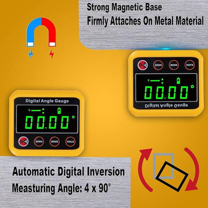 Magnetic Digital Angle Finder Protractor Inclinometer - Cube Digital Level Angle Gauge with Magnetic Base and Backlight - Precision Level Box for Woodworking, Construction, Machinery, Masonry (yellow)