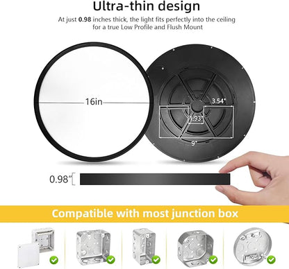 RLEDPZTX Led Flush Mount Ceiling Light,16 Inch 32w 3480lm,3000k/4000k/6000k 3CCT Selectable, Round Modern Flat Panel Super Slim Led Ceiling Light,for Living Dining Kitchen Bedroom Room (4Pack-Black)