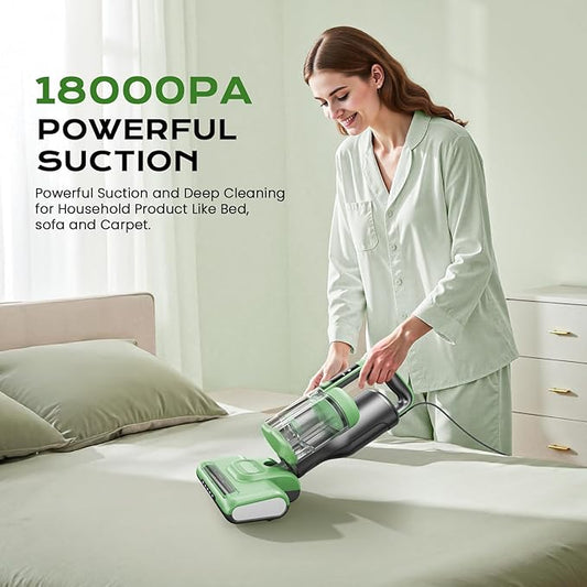 MYUAKO Mattress Vacuum Cleaner Bed Vacuum Versatile Handheld Vacuums with 500W 18Kpa Power Suction & 253.7nm U-V-C Light & Heating Tech & 30000 RPM/Min Brush Roll Rotation Corded