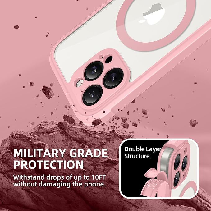 BERFY Magnetic for iPhone 13 Pro Max Case, Compatible with MagSafe, Built-in Privacy Screen Protector and Upgraded Camera Protection, Anti-Spy Full Body Shockproof Phone Case for 13 Pro Max 6.7", Pink