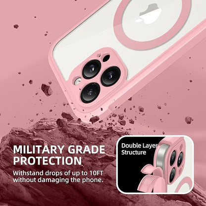 BERFY Magnetic for iPhone 13 Pro Max Case, Compatible with MagSafe, Built-in Privacy Screen Protector and Upgraded Camera Protection, Anti-Spy Full Body Shockproof Phone Case for 13 Pro Max 6.7", Pink