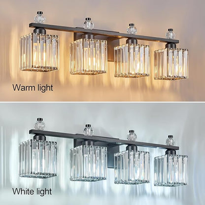 FDPBY Vanity Lights 4-Light Modern Crystal Vanity Light Sand Black Bathroom Light Fixtures Over Mirror Crystal Bathroom Vanity Lighting Fixtures
