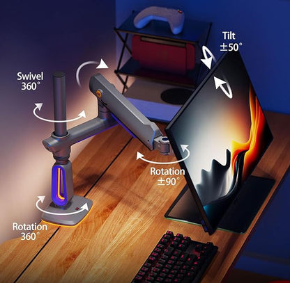 NB Extra Height Gaming Monitor Arm for 32 to 60 Inches Screen, Load up to 20 kg, VESA 75/100, RGB-Light, Heavy Duty, Multi Angle Adjustable, Premium Aluminum, Long Arm Extension Purple Blue