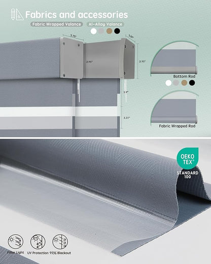Yoolax Motorized Zebra Blinds Works with Alexa, Motorized Blinds with Remote Custom Size, Privacy Electric Zebra Shades for Windows (95% Shading Grey)