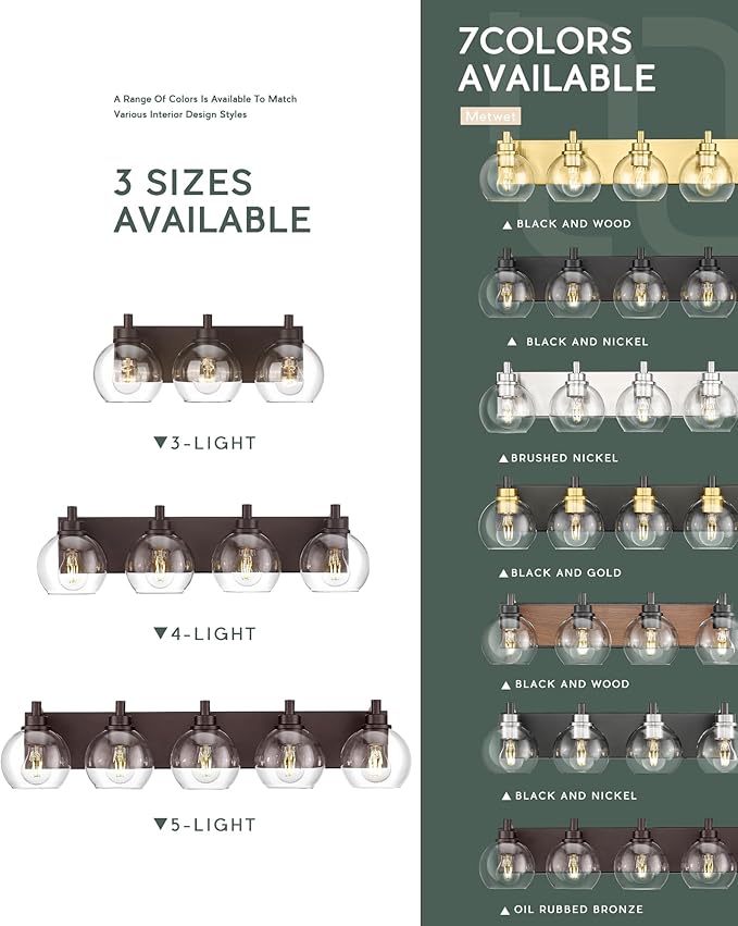 METWET Bathroom Light Fixtures Over Mirror, 5-Light Oil Rubbed Bronze Bathroom Vanity Light with Globe Clear Glass Shade, 32 Inch Modern Sconces Wall Lighting, VL195-ORB-5
