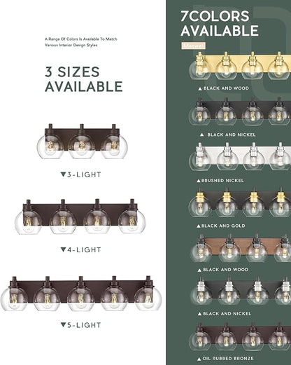 METWET Bathroom Light Fixtures Over Mirror, 5-Light Oil Rubbed Bronze Bathroom Vanity Light with Globe Clear Glass Shade, 32 Inch Modern Sconces Wall Lighting, VL195-ORB-5
