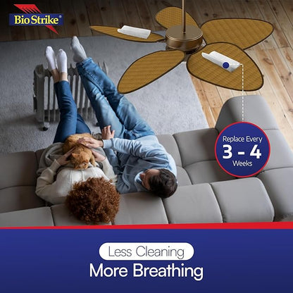 BioStrike Ceiling Fan Blade Air Filter - Dust & Allergen Catcher - Easy-Attach - Blade Filters for Any Fan Size - Reduce Airborne Particles - Made in USA (2 Pack, 4 Blade Filters Total)
