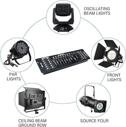 TCFUNDY DMX 512 Controller, 192 Channel DMX Light Controller Stage Lighting Console for Party DJ Disco Lights Show Night Club