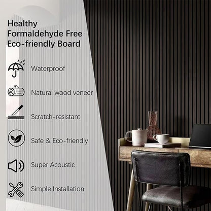ARMURO Wood Panels for Wall, Wood Slat Wall Panel - 2 Pack, Black Wood Slats for Wall, Natural Smoked Wood Veneer Accent Wall Panels, Acoustic Slat Wood Wall Panels - 12.6" W x 94.5" L