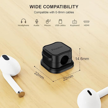 6 Pack Magnetic Cable Clip Organizer Cord Holder, Picozon Adhesive Cable Management, Wire Phone USB Charger Cable Holder Keeper Organizer for Car, Office Home Desktop, Wall, Night Table - Black
