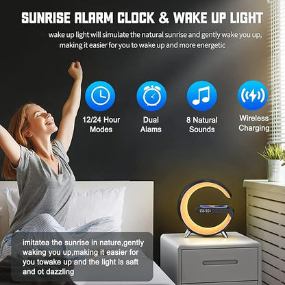 Smart LED Table Lamp, 5-in-1 Night Light Fast Wireless Charging Station, 256 Lights Mode Dimmable Bedside Lamp, Bluetooth Speaker & App Control for Bedroom, Home Decor, Alarm Clock for Festival Gifts