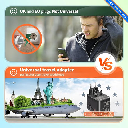 70W International European Travel Plug Adapter - HICHOR Fast Universal Travel Plug Adapter for US to Europe Worldwide Adaptor 1 AC Outlet 2 Type-A 3 Type-C EU UK Spain Australia Ireland Italy