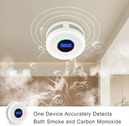 10-Year Battery Smoke and Carbon Monoxide Detector, 2-in-1 Smoke CO Alarm with Digital Display, Reliable Fire and CO Alarm for Home, Bedroom, Kitchen (5 Pack)
