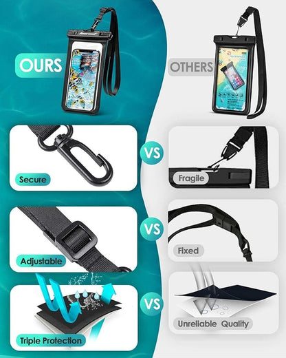 Hiearcool Waterproof Phone Pouch,Underwater Phone Cases Compatible for iPhone 16 15 14 13 Pro Max,Waterproof Dry Bag for Cruise Travel Essentials Phone Water Protector Pouch-Black&Bright Red-2Pack