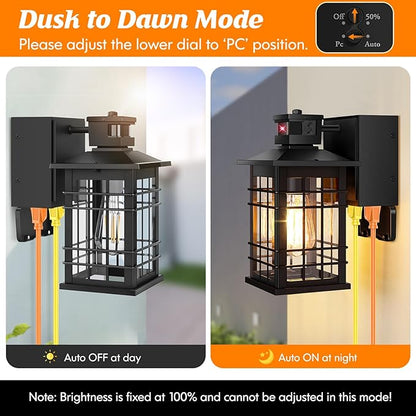 Kondras Motion Sensor Porch Light with GFCI Outlets, 11.4'' Dusk to Dawn Outdoor Wall Light Black, 3 Modes Front Door Exterior Light Fixture Waterproof Outside Light Wall Mount for House Garage