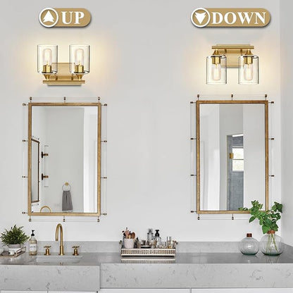 XPEHK Gold Vanity Lights for Bathroom,2-Light Bathroom Light Fixtures,Brushed Brass Gold Wall Sconce Lighting,Modern Wall Lamp for Mirror Bedroom Vanity Table Hallway