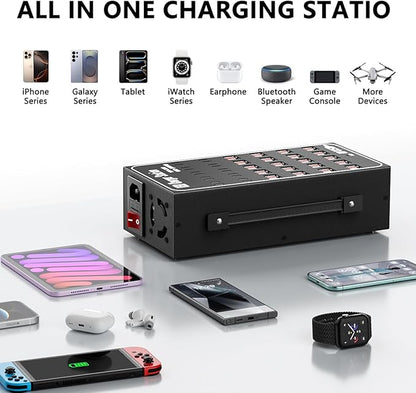 300W USB Charging Station, 60 Port USB C Charger Block, USB Charger hub for Multiple Devices, USB C Multi Charge Compatible with iPhone 17 16 15 14 13, iPad, Samsung Galaxy S23 S24, Pixel