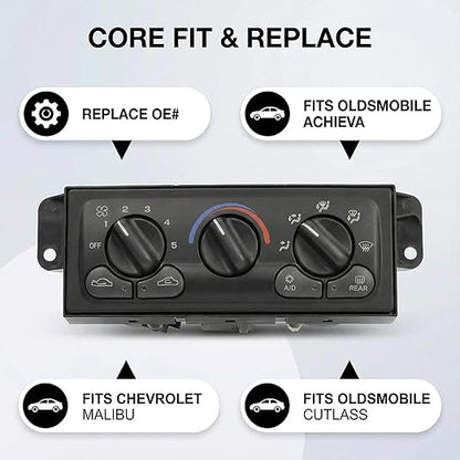 599-213 A/C Control Switch Air Conditioning Climate Control Module, Front Climate Control Module Panel for for 1997-2005 Chevrolet Malibu, 1997-1998 Oldsmobile Achieva, 1997-1999 Oldsmobile Cutlass