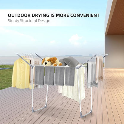 Unkqan Clothes Drying Rack, Foldable Laundry Rack for Indoor Outdoor, 10pcs Sock Clips, Collapsible Space-Saving Drying Rack for Clothes Towels Dolls, White