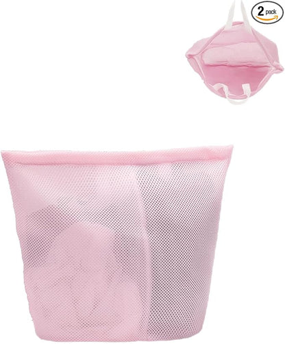Guozcaray laundry bag with handles mesh laundry bags washing machine laundry totes travel storage and sorting bag for Clothes laundry bag for delicates(Pink)
