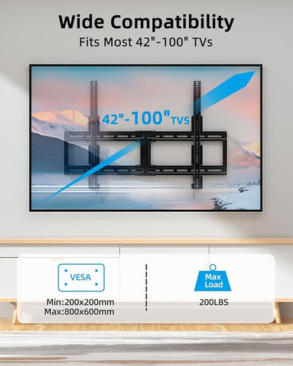 HOME VISION Ultra Slim Fixed TV Wall Mount Bracket for 42-100 Inch Flat/Curved Screens, Max VESA 800x600mm, 200lbs Capacity, 0.86" Low Profile, Universal, Heavy Duty, HV8802