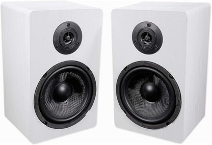 Rockville Pair RockShelf 64W V2 400w White 6.5" Bookshelf Speakers, 4 Ohm, Kevlar Woofer, Silk Dome Tweeter, Wall-Mountable, for Home Theater and Stereo Audio