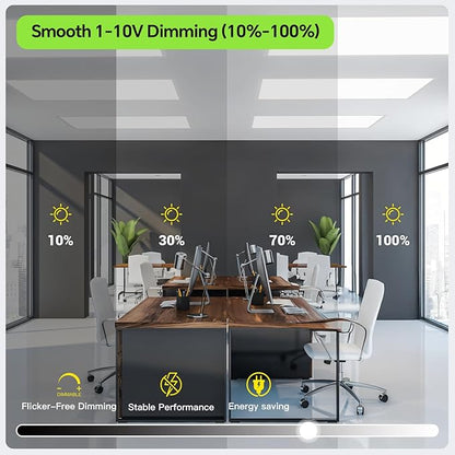SLAclite 4 Pack 2x4 LED Flat Panel Light 50/40/35/30/25W 6500lm Adjustable, 0-10V Dimmable LED Flush Mount Ceiling Light Fixtures, 2.7K/3K/3.5K/4K/5K Selectable for Office Kitchen Garage - ETL Listed