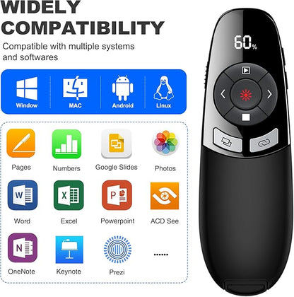 USB Type C Presentation Clicker with Battery & Timer Display, Wireless Presenter Remote PowerPoint Clikcer for Mac Computer