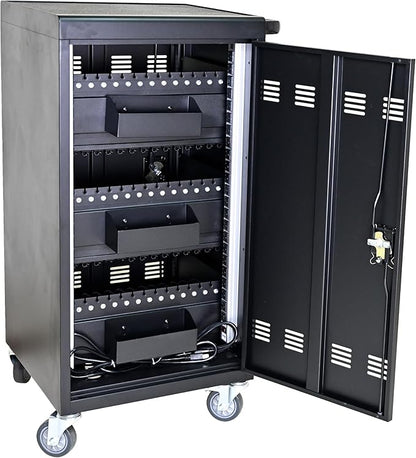 OFLILAK 45-Device Mobile Charging Cart with Charging Power Strip and Front and Rear Access Locks, Cable Management, Up to 17"", Safe Charging Cabinet for Ipads, Chromebooks, Tablets, Laptops Black