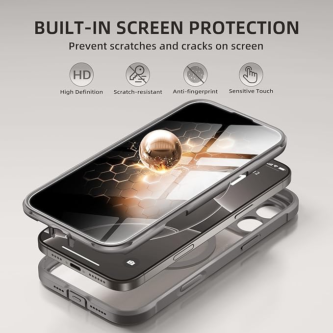 BERFY Magnetic for iPhone 16 Pro Case, Compatible with MagSafe, Built-in Privacy Screen Protector and Upgraded Camera Protection, Anti-Spy Full Body Shockproof Phone Case for 16 Pro 6.3", Grey