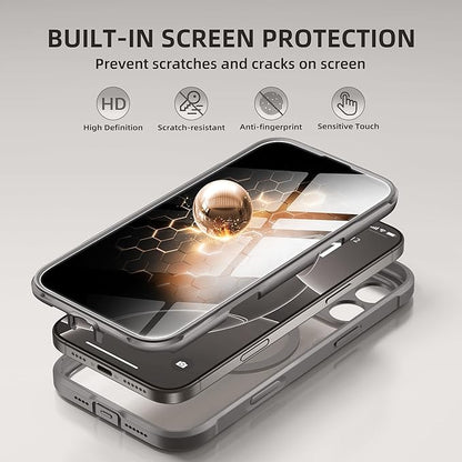 BERFY Magnetic for iPhone 16 Pro Case, Compatible with MagSafe, Built-in Privacy Screen Protector and Upgraded Camera Protection, Anti-Spy Full Body Shockproof Phone Case for 16 Pro 6.3", Grey