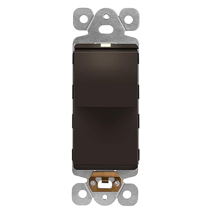 LIDER Minimalist Design Matte Finish Lighted Decorator Switch, Frameless Paddle Light Switch with Locator Light, Grounding Screw, 3-Way or Single Pole, 15A 120V, UL Listed, LS15-3W-BR, Brown