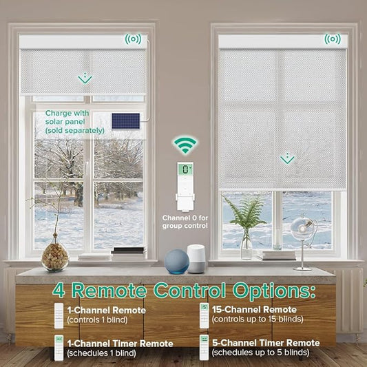Kilonity Motorized Roller Shades, Light Filtering Remote Control Custom Window Shades Compatible with Alexa Google Assistant via RF Hub, Rechargeable Electric Blinds for Windows (Fireproof Silver)