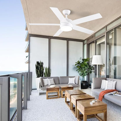 POCHFAN 52 inch White Ceiling Fans with Lights and Remote, Reversible 5 Blades Modern Ceiling Fan for Bedroom, Living Room, Dining Room, LED 3 CCT 6-Speed Noiseless, ETL Listed