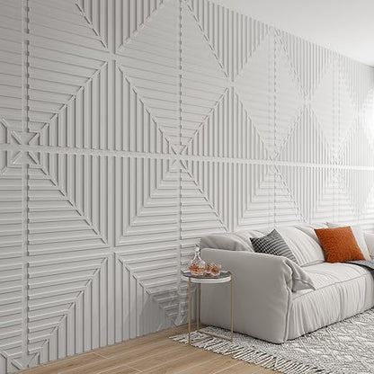 Art3d 12-Pack Drop Ceiling Tiles 2x2 FT, PVC 3D Textured Panels for Interior Wall Decor Living Room Bedroom Office, 24x24 Inch, White