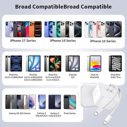2 Pack Fast Charger iPhone 17/16/15,40W USB C Dynamic Apple Adapter with 60W Max 10FT Type C-C Fast Charging Woven Cable 40W Apple Wall Charger for iPhone 17 Pro/17 Air/16e/16/15Plus,iPad Pro/Air/Mini