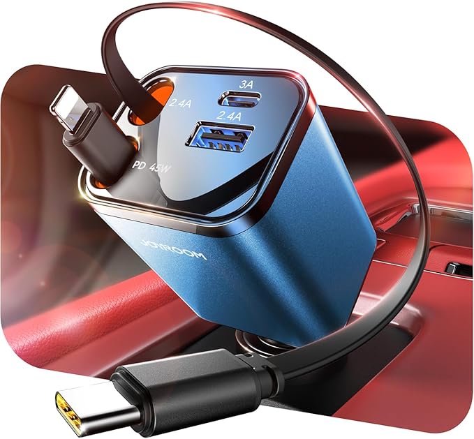 [2025 Ultra-Compact] Retractable Car Charger USB C 84W Car Accessories Adapter for iPhone 16 Fast Charging, Car Travel Essentials Gifts for Women Men, Car Phone Charger for iPhone 16e 15 Pro Max, Blue