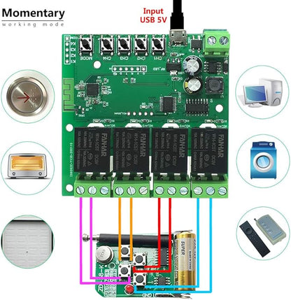 Newgoal 4-Channel WiFi Smart Switch Relay Module, TUYA/Smart Life App for Smart Home Remote Control, Momentary Time Adjustable, Compatible with Alexa/Google Assistant